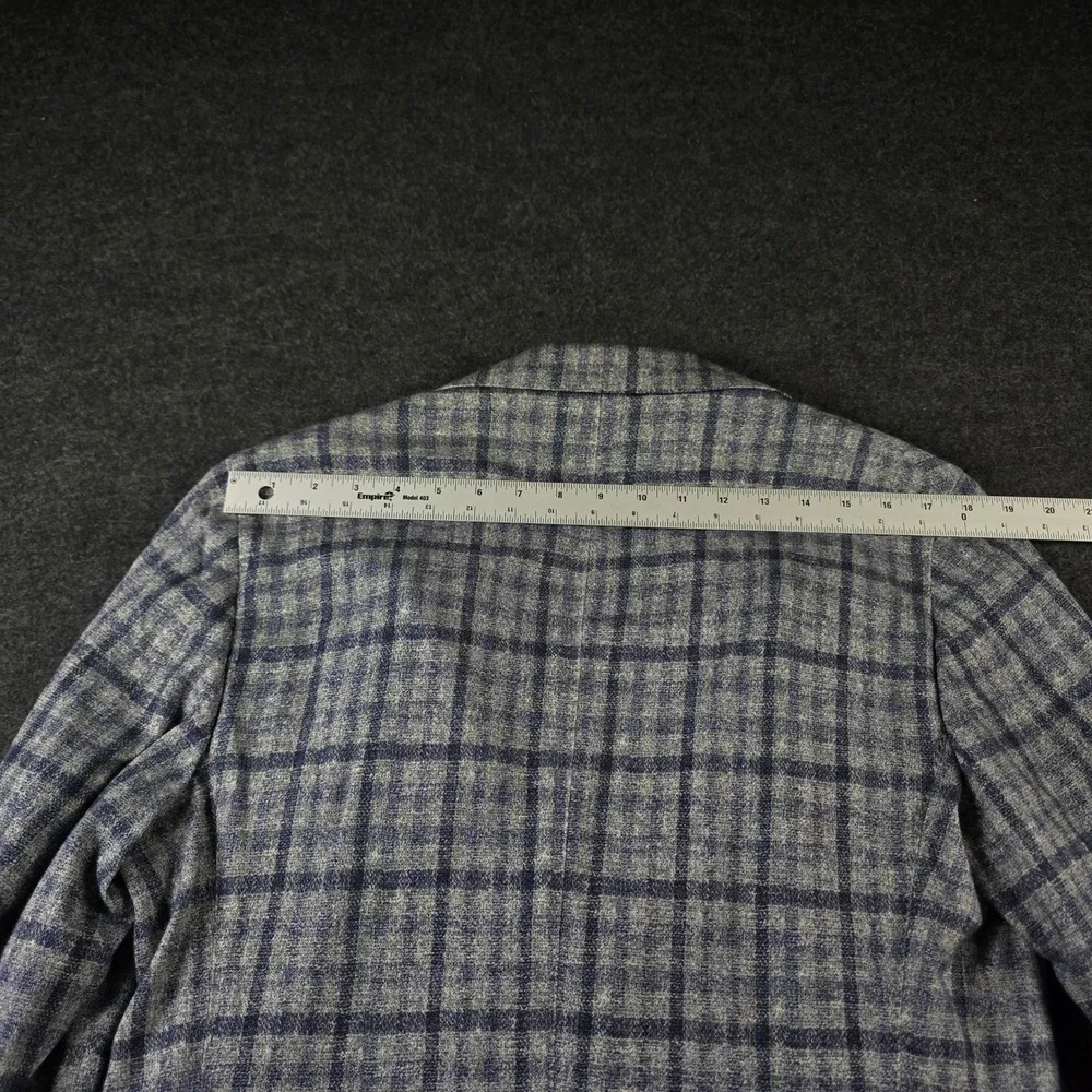 Lubiam Blue Grey Plaid Blazer Unstructured Sport Coat Cotton Mens 50R (fits 38R)